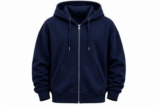 Premium Oversized Zip-Up Hoodie – Navy Blue