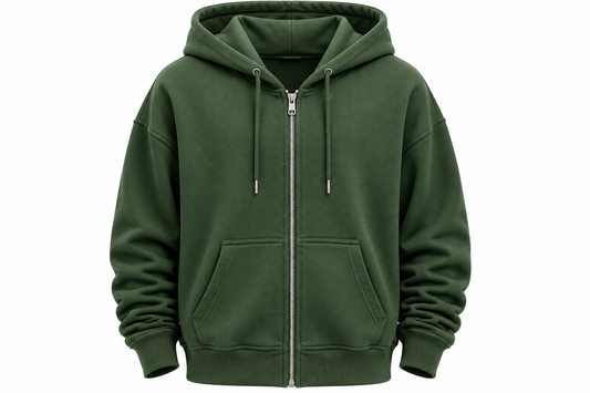 Premium Oversized Zip-Up Hoodie – Forest Green